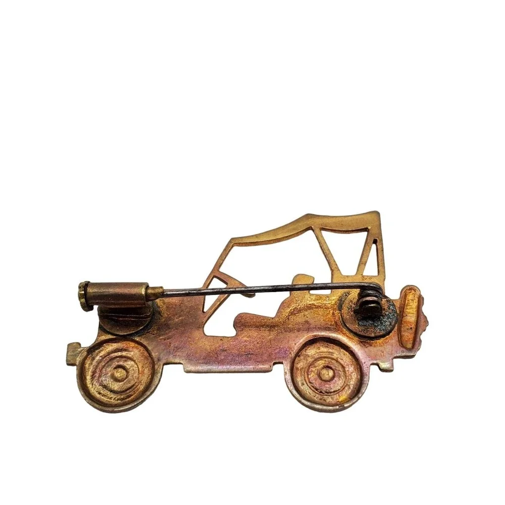 Willys‎ Jeep Pin Brooch Gold Tone Military Vehicle Trombone Clasp Vintage Brooch